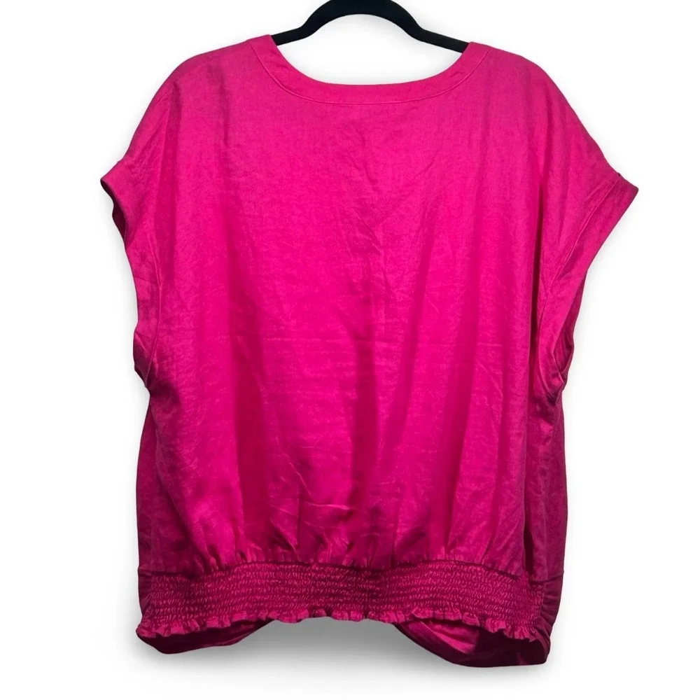 Marc New York Jeans Midweight Linen‎ Blend Twist Tie Hem Blouse Size 2X Beach - Picture 2 of 6
